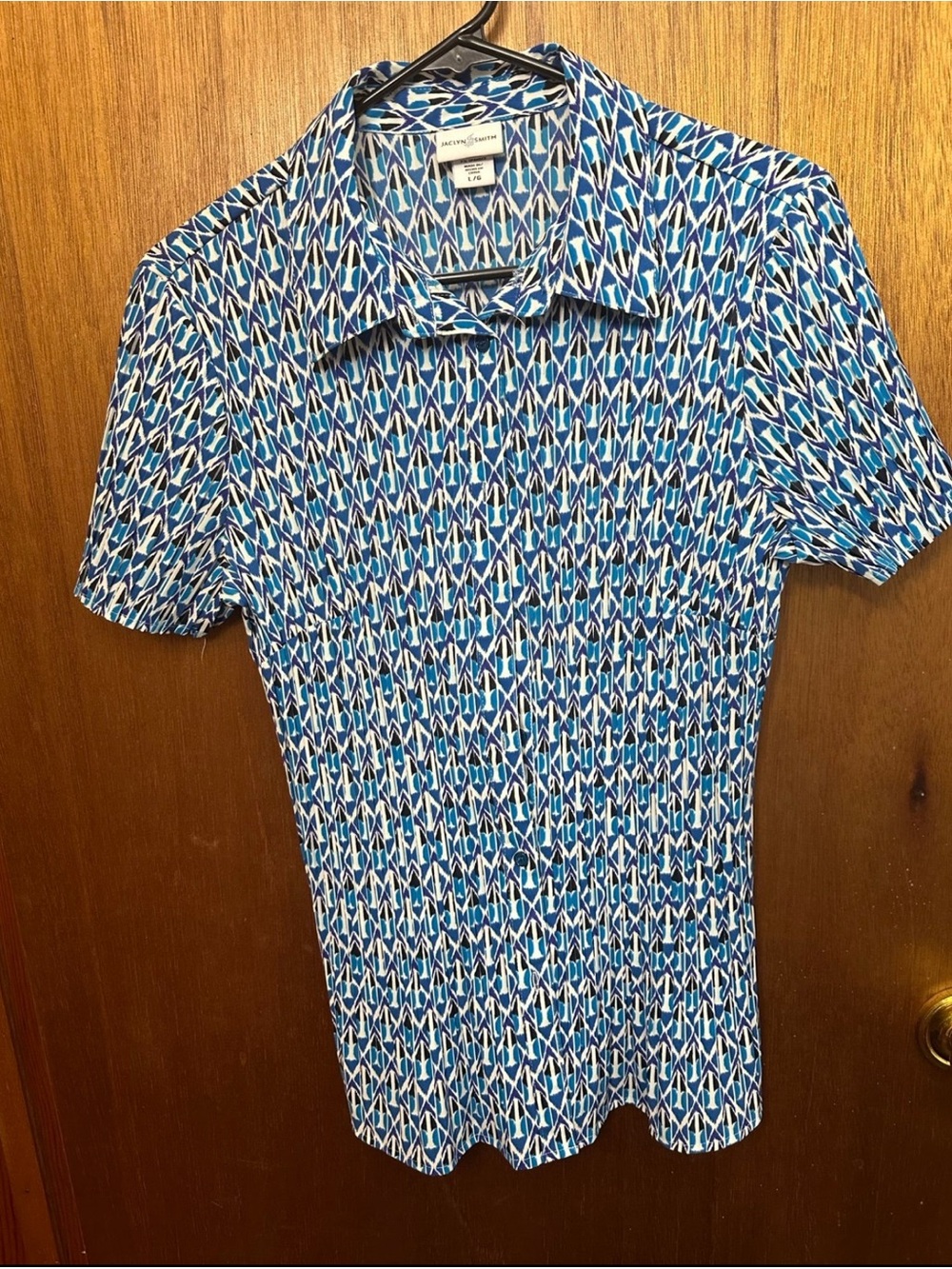 Blue Geometric button down Shirt - Picture 3 of 4
